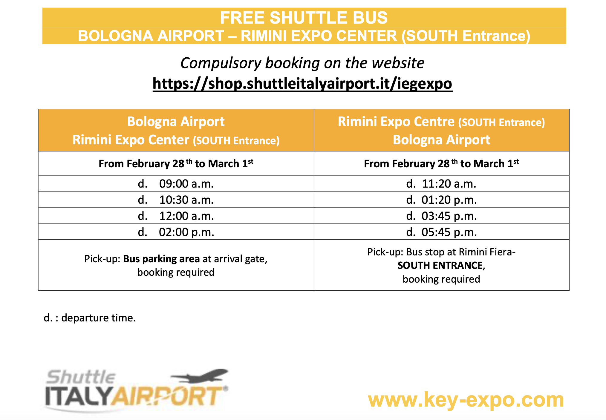 Shuttle bus transfer to KEYENERGY 2024 Shuttle Italy Airport